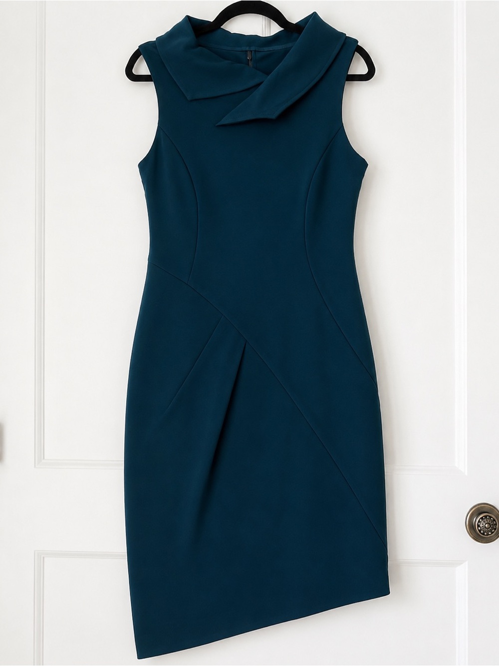 Porto Dark Teal Asymmetrical Sheath Sleeveless Designer Midi dress sz 2